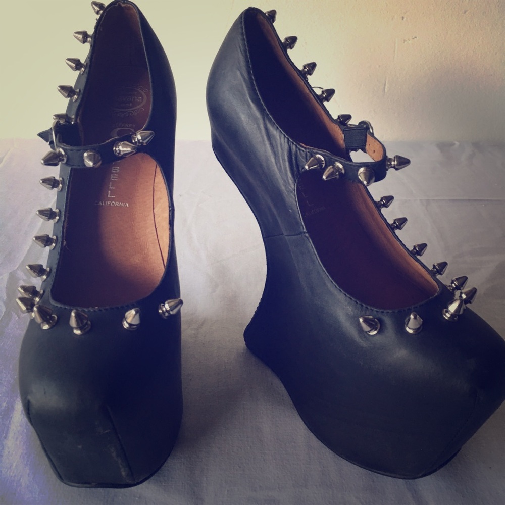 Jeffrey Campbell Platform Wedge Black Spike Shoes